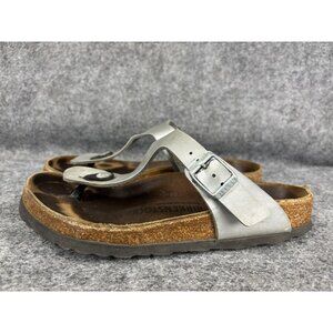Birkenstock Sandals Shoes Womens Size 37/6 Silver Gizeh Thong Cork